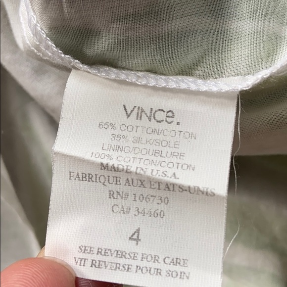 VINCE Size 4 Green Leaf Print Gray Sundress - Picture 11 of 16